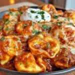 cheesy beef enchilada tortellini bake - featured image