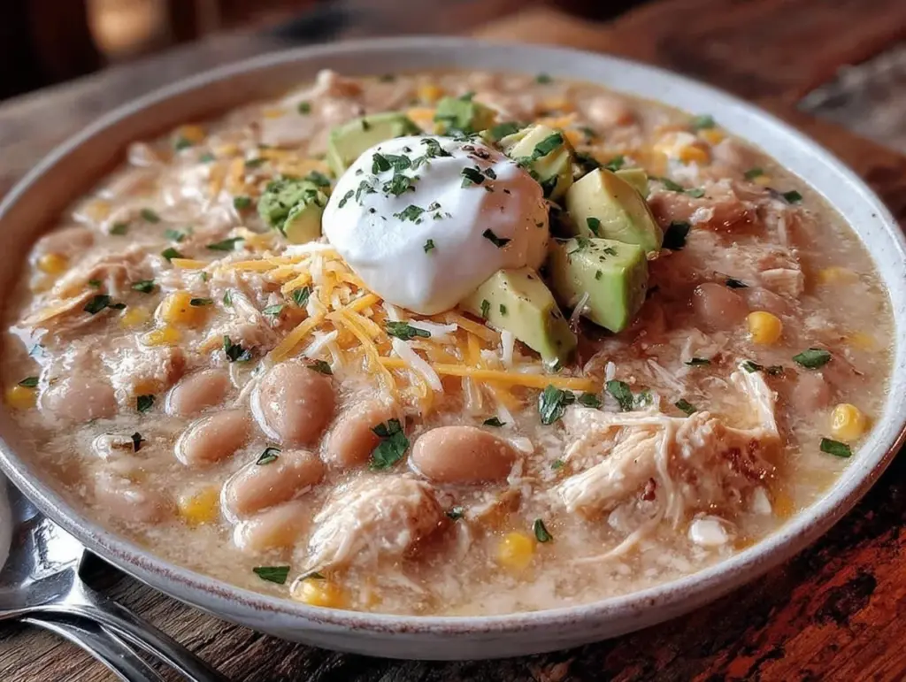 creamy crockpot white chicken chili - featured image