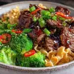 beef and broccoli noodle bowls - featured image