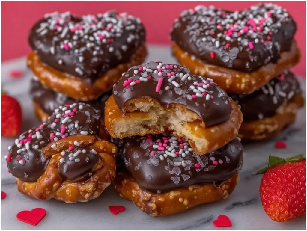chocolate-dipped pretzel hearts - featured image