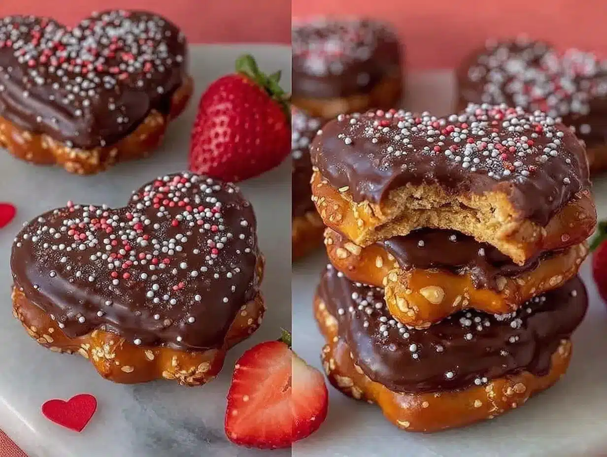 chocolate-dipped pretzel hearts preparation steps
