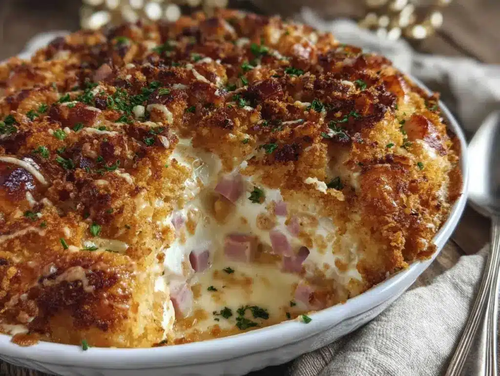 creamy chicken cordon bleu casserole - featured image
