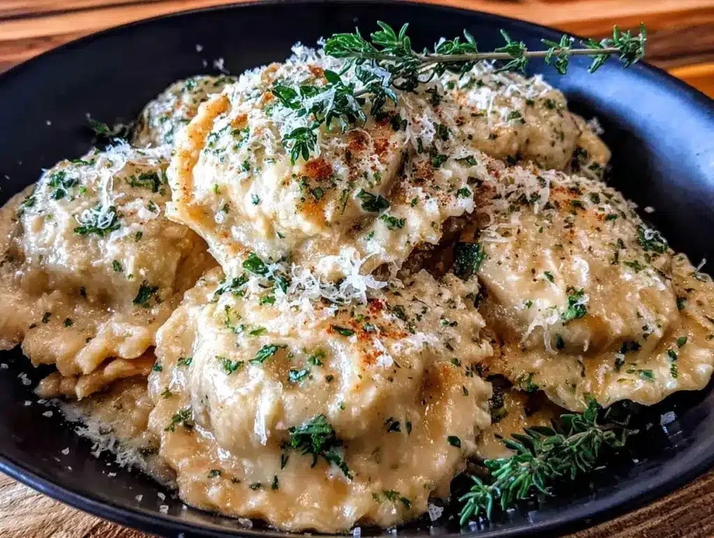 creamy garlic parmesan ravioli - featured image