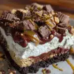 creamy peanut butter chocolate lasagna - featured image