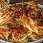 crispy garlic bread pasta - featured image