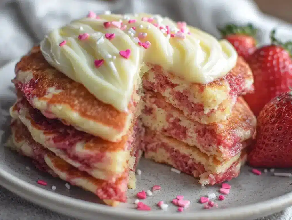 pink velvet pancakes - featured image