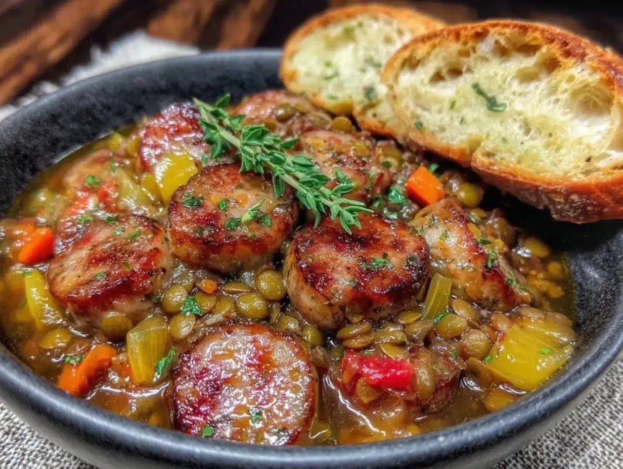 sausage and lentil stew preparation steps