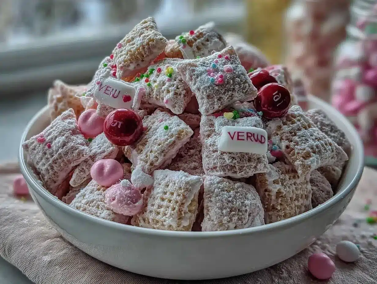 Valentine Muddy Buddies preparation steps