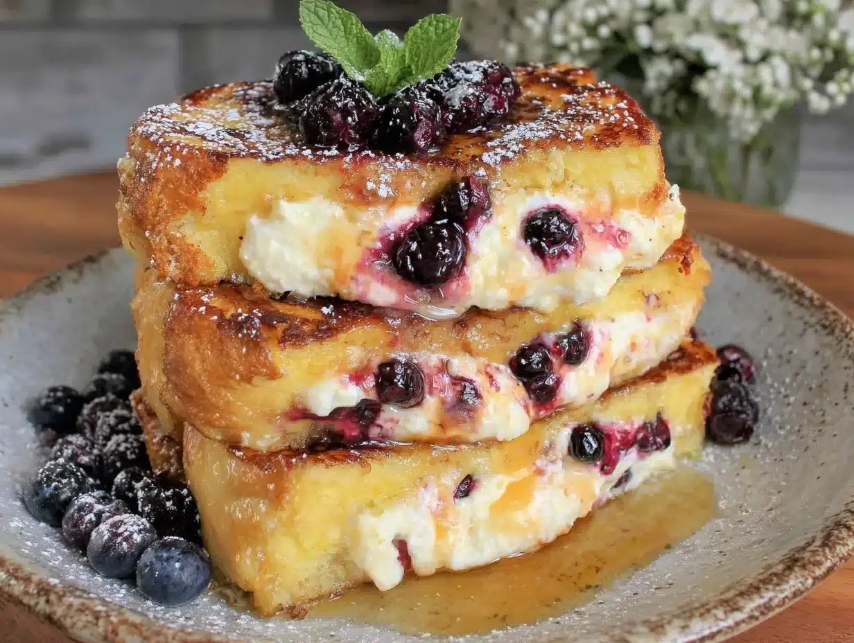 blueberry cream cheese stuffed french toast preparation steps