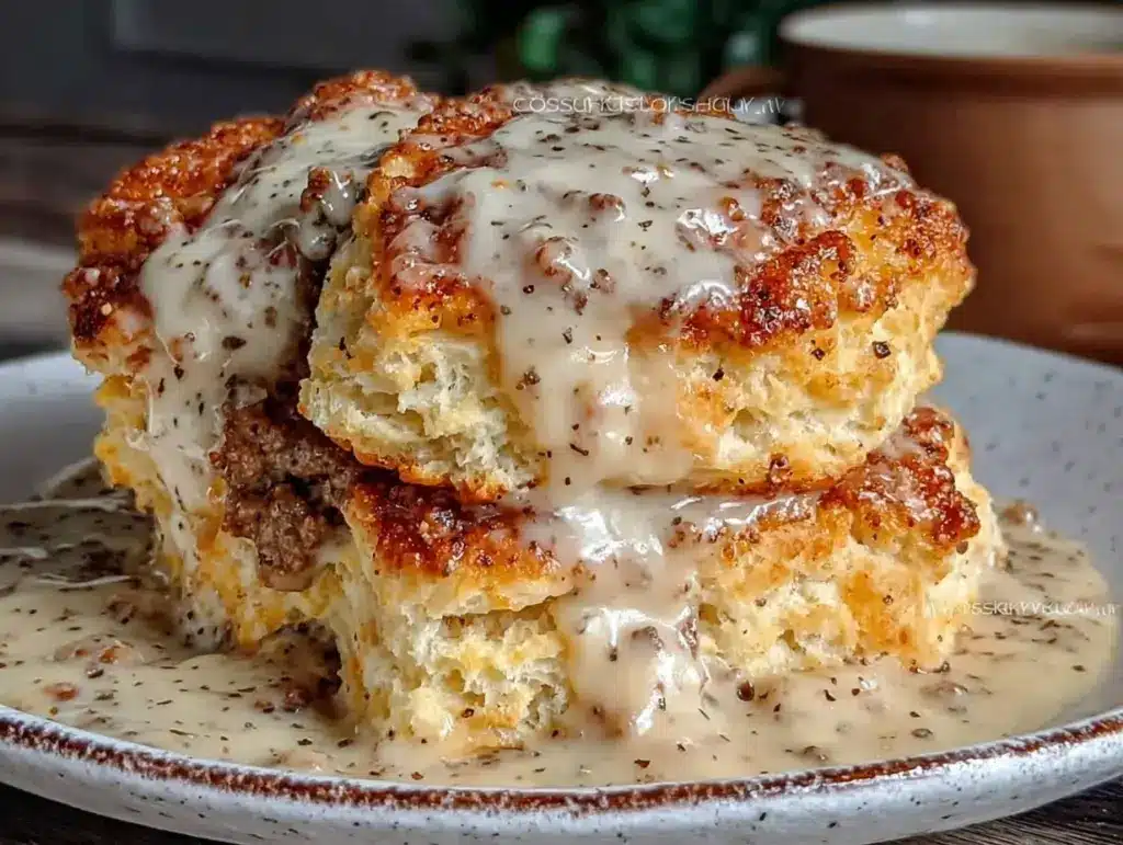 buttermilk biscuits with creamy sawmill gravy - featured image