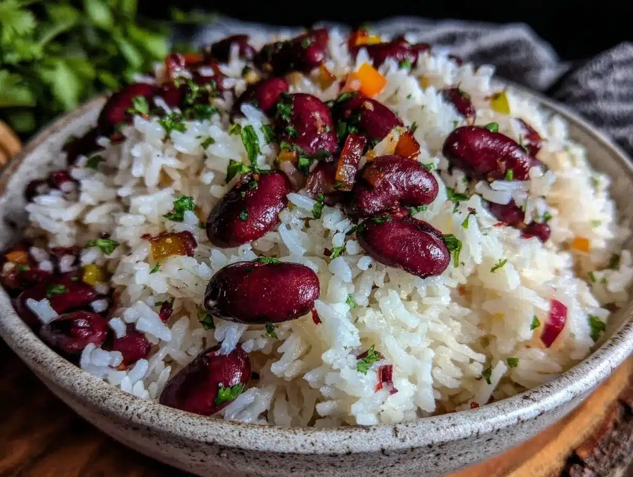 Caribbean rice and beans recipe preparation steps