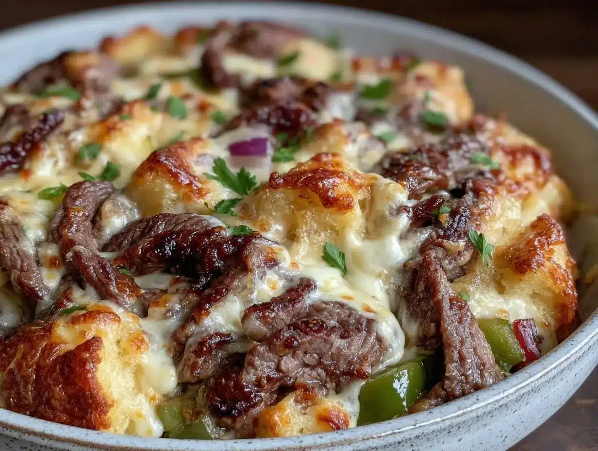 Cheesy Philly Cheesesteak Casserole preparation steps