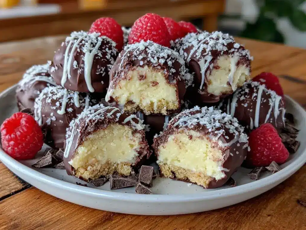 chocolate covered cheesecake bites - featured image