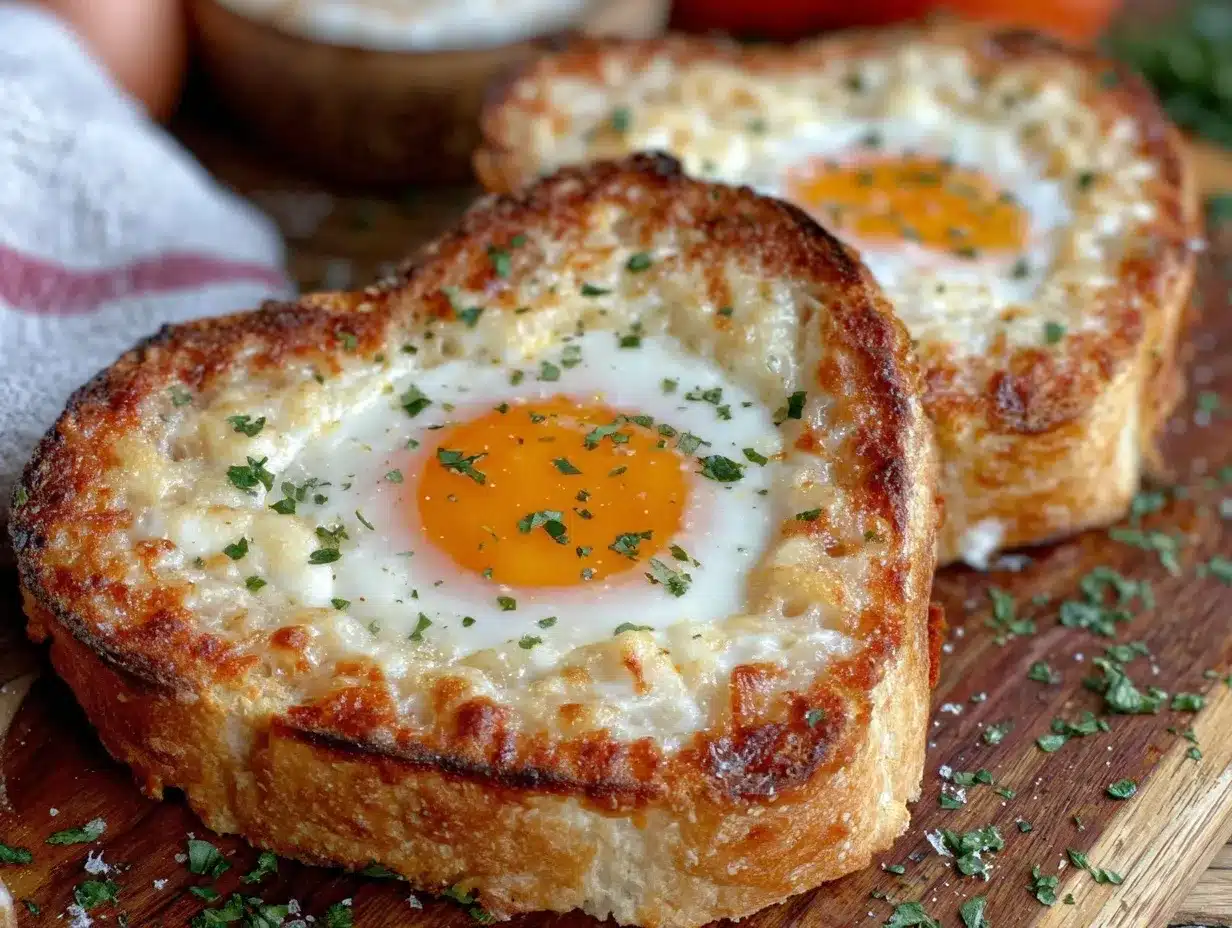 cozy eggs in heart shaped toast preparation steps
