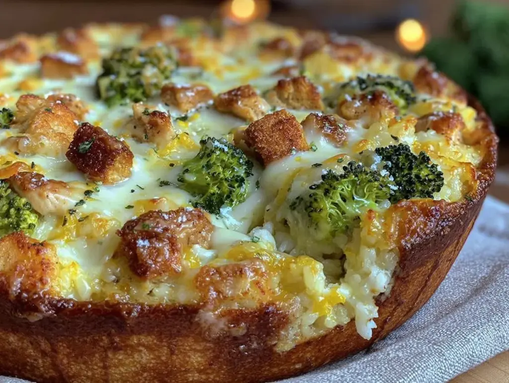 creamy chicken broccoli rice casserole - featured image