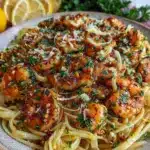 creamy lemon garlic butter shrimp pasta - featured image