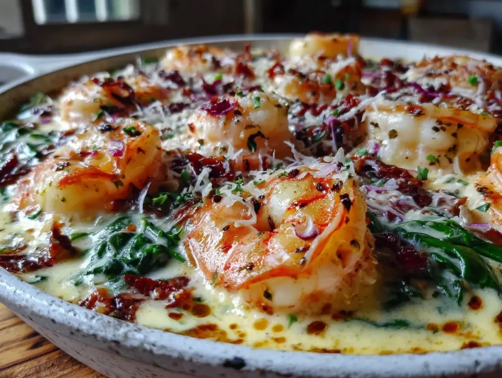 creamy one pot garlic tuscan shrimp - featured image