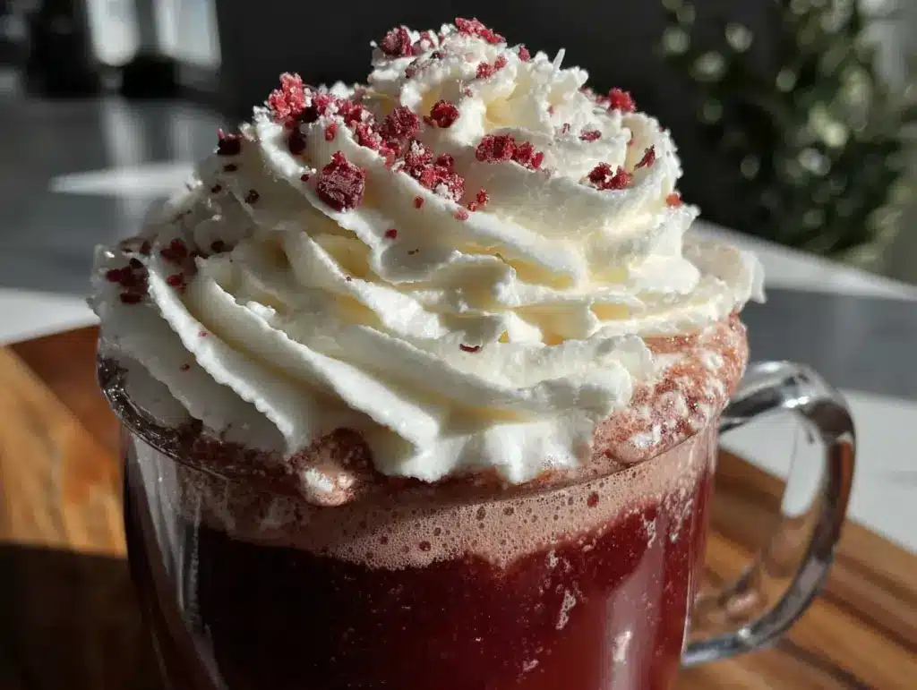 creamy red velvet hot chocolate - featured image