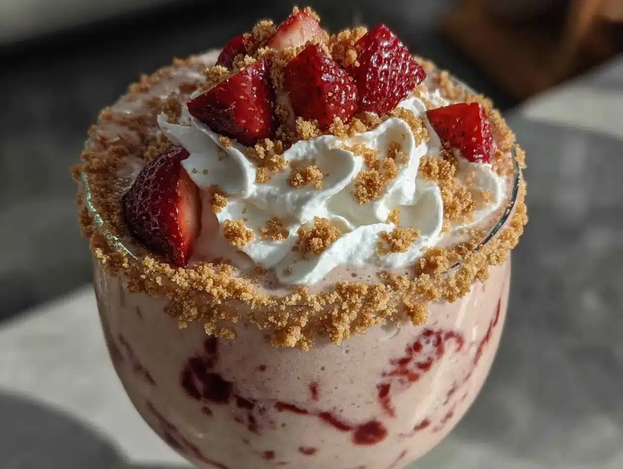 creamy strawberry cheesecake smoothie preparation steps