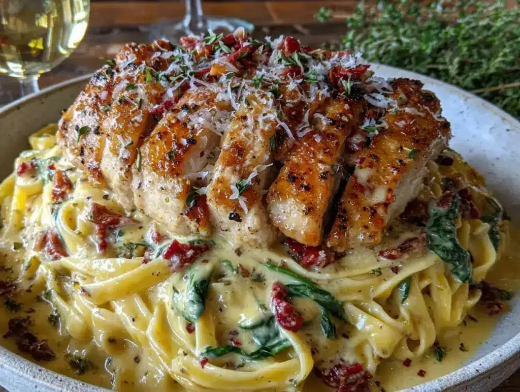 creamy tuscan chicken pasta - featured image