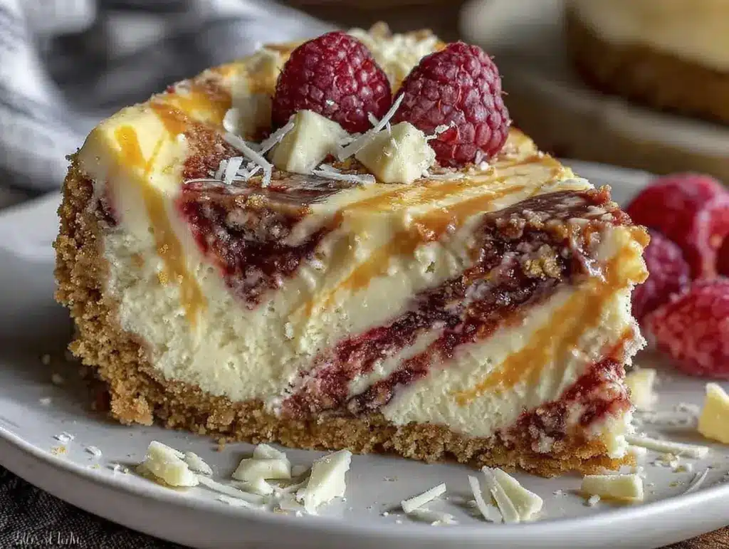 creamy white chocolate raspberry cheesecake - featured image