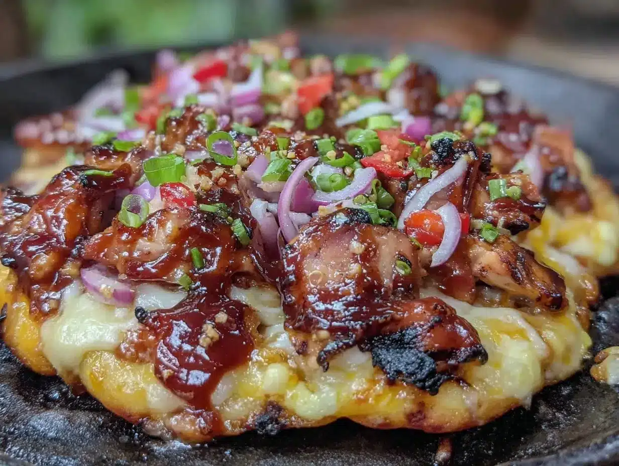 crispy BBQ chicken pizza on the grill preparation steps