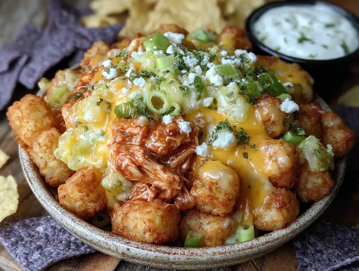 crispy buffalo chicken totchos preparation steps