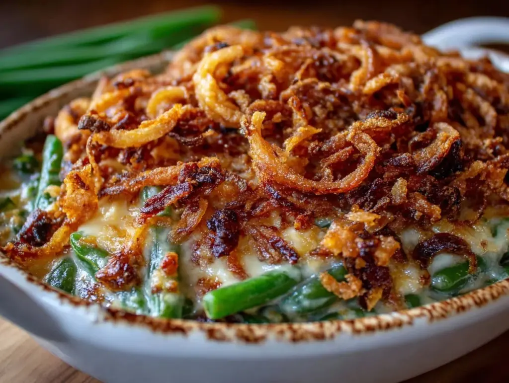 crispy homemade green bean casserole - featured image