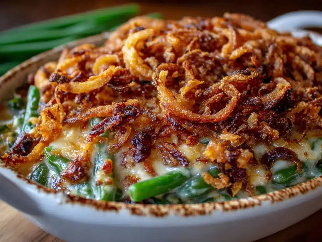 crispy homemade green bean casserole preparation steps