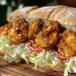 crispy po boy sandwich with fried shrimp - featured image