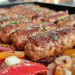 crispy sheet pan sausage and peppers - featured image