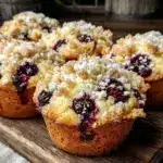 fluffy blueberry crumb muffins - featured image