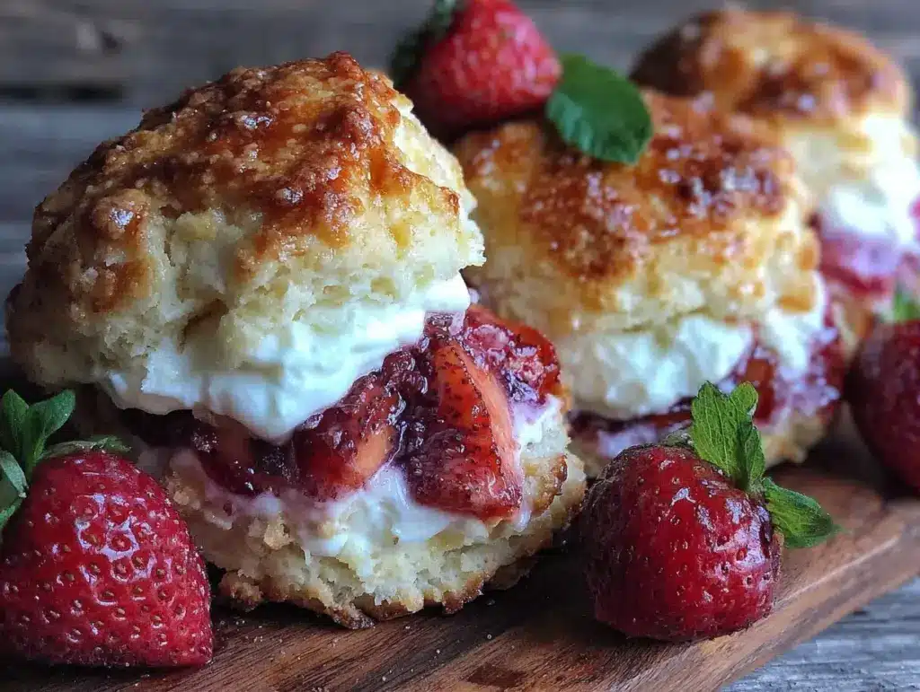 fluffy strawberry shortcake biscuits - featured image
