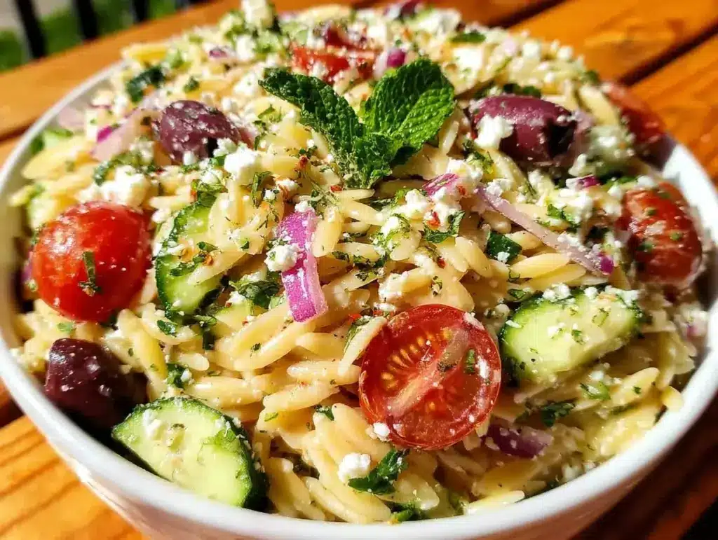 fresh greek orzo salad - featured image