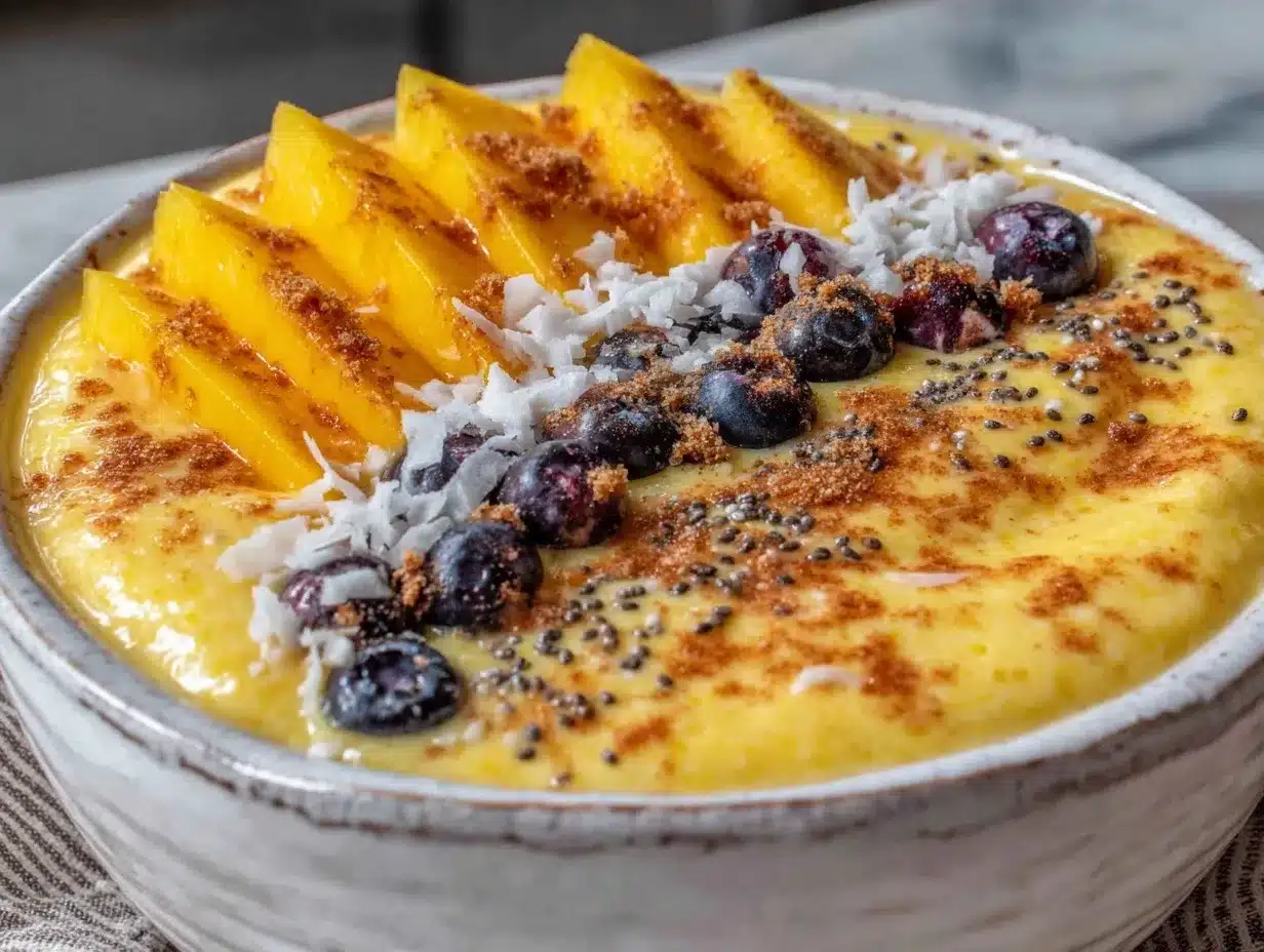 fresh mango coconut smoothie bowl preparation steps