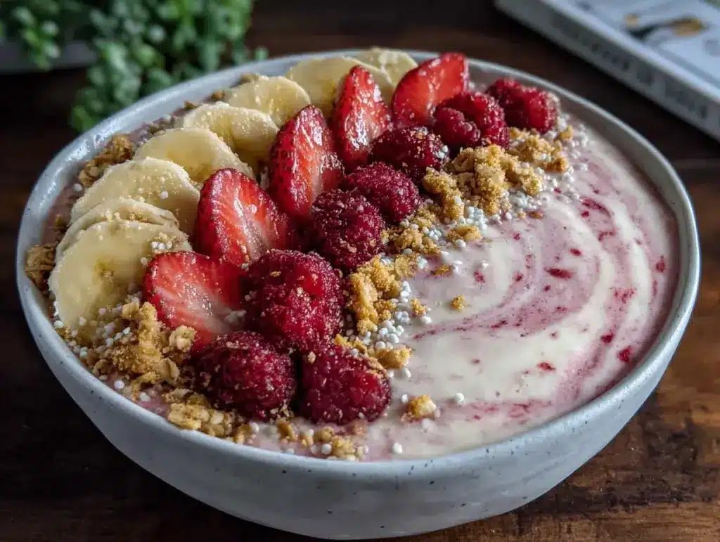 fresh strawberry banana smoothie bowl - featured image