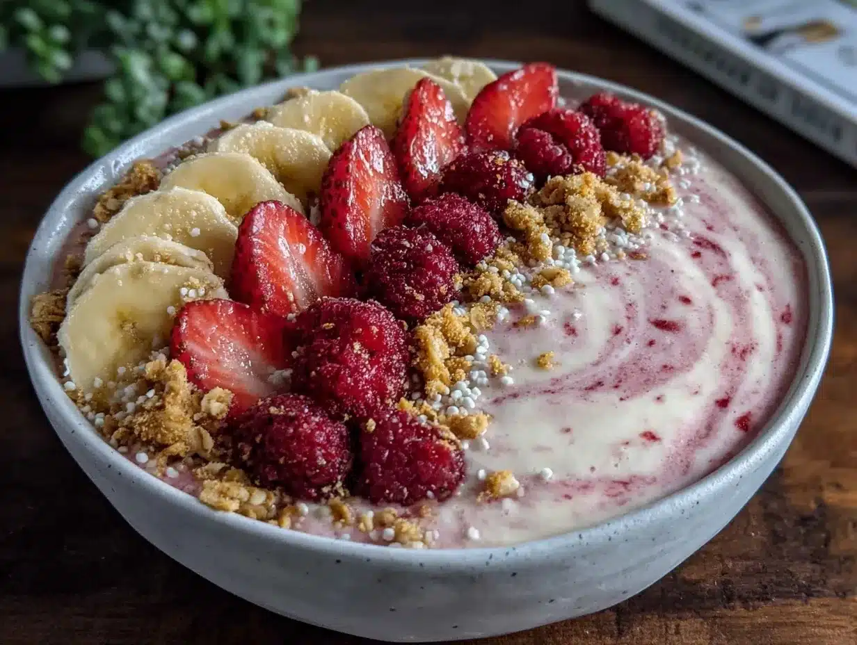 fresh strawberry banana smoothie bowl preparation steps