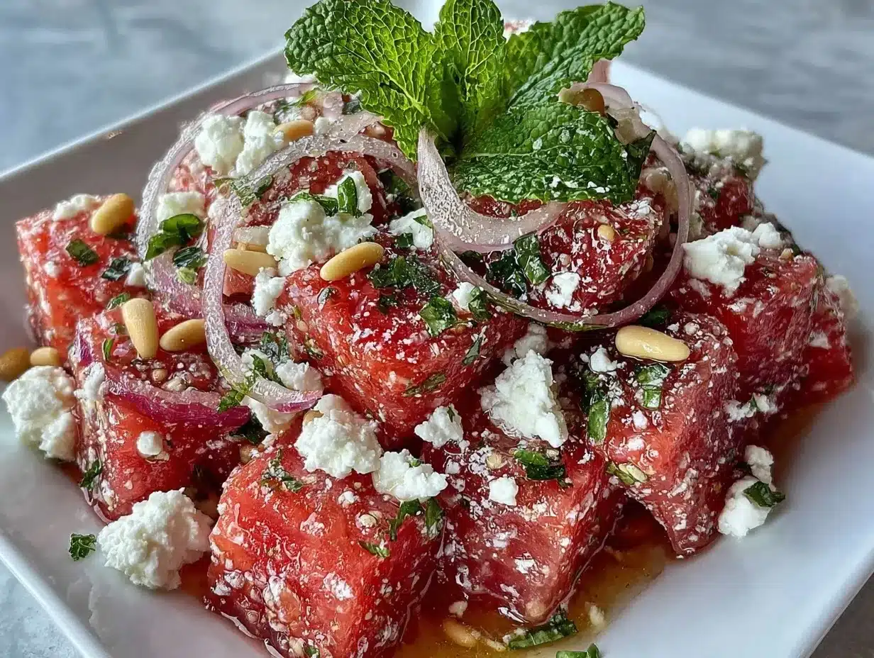 fresh watermelon feta mint salad preparation steps