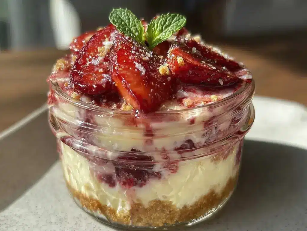 no bake strawberry cheesecake parfait - featured image