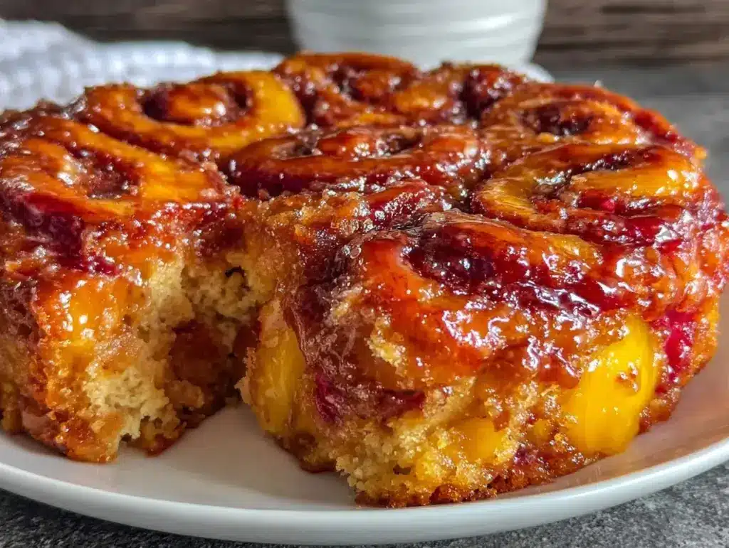 peach cobbler cinnamon roll crust - featured image