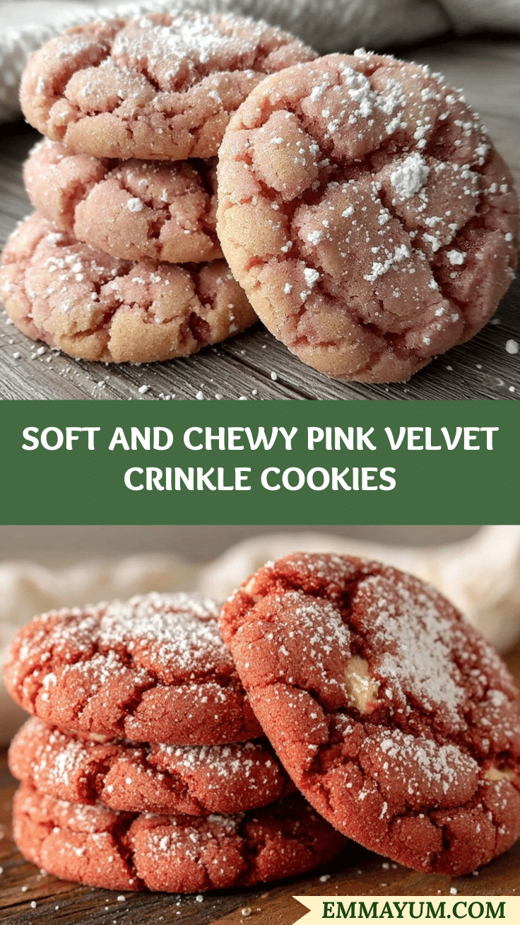 Soft Pink Velvet Crinkle Cookies recipe