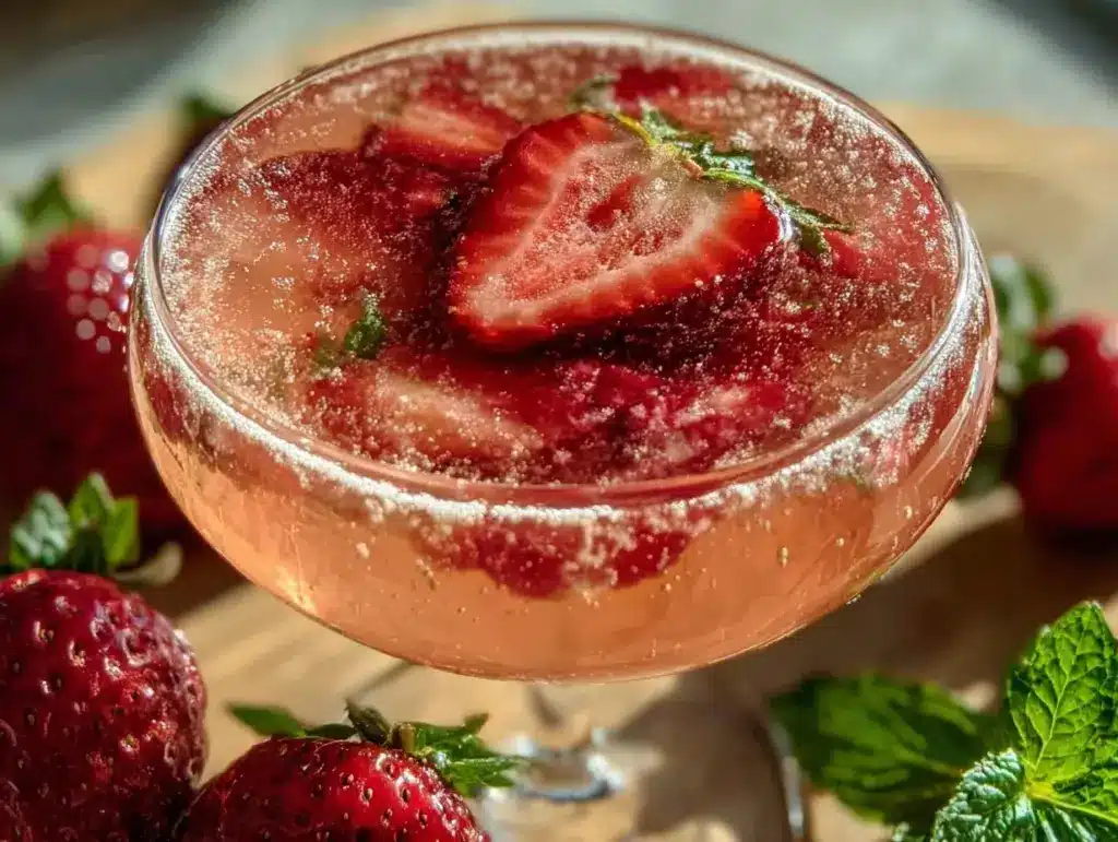 strawberry champagne cocktail - featured image