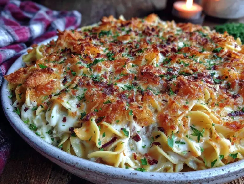 cheesy tuna noodle casserole - featured image