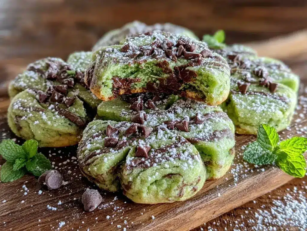 chewy mint chocolate shamrock cookies - featured image