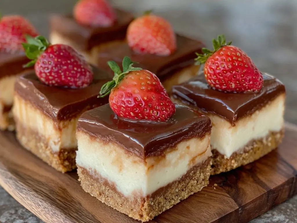 chocolate-covered strawberry cheesecake bars - featured image