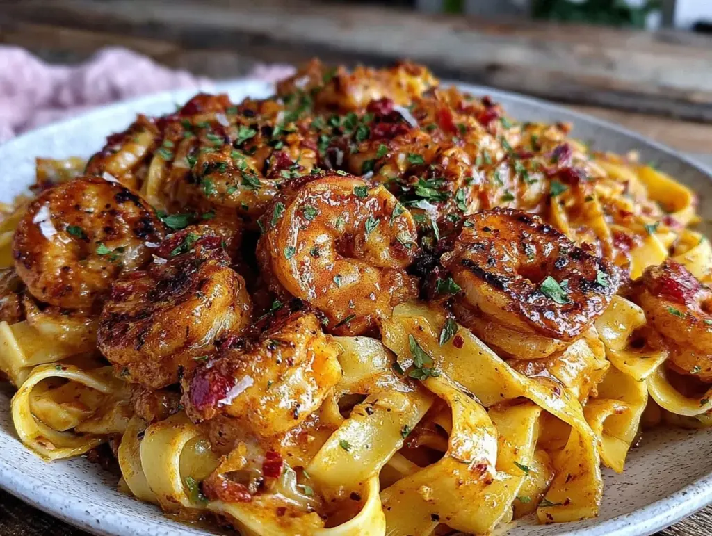 creamy cajun shrimp fettuccine - featured image
