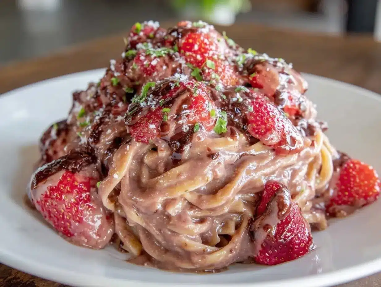 creamy chocolate strawberry pasta dessert preparation steps