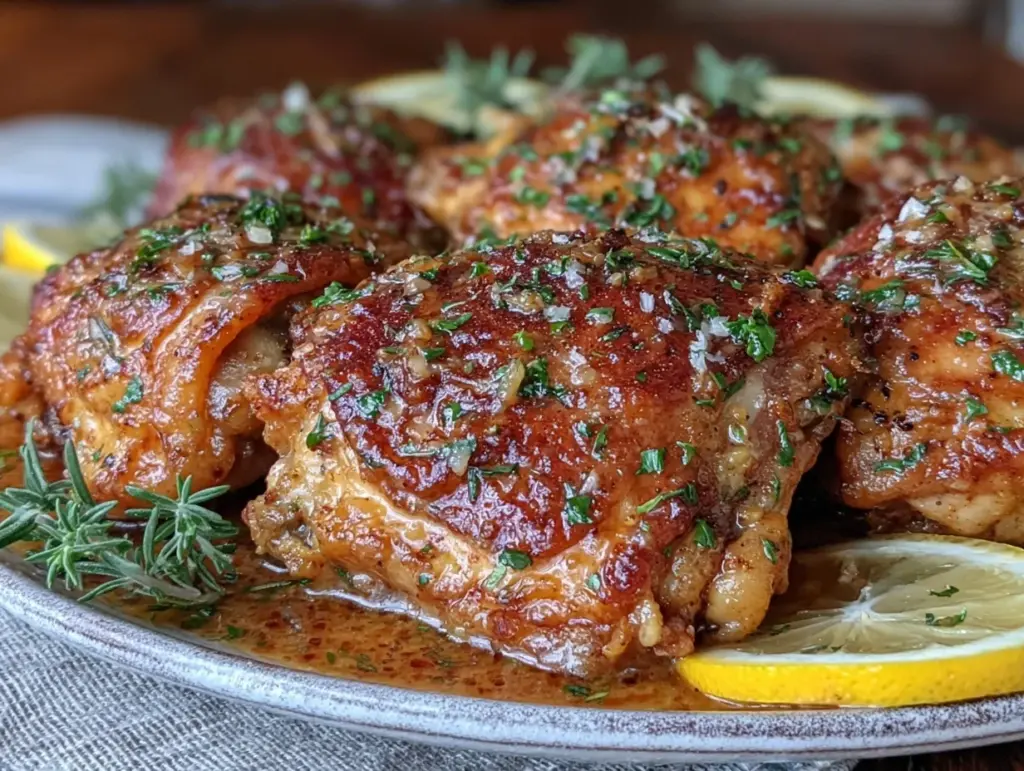 creamy lemon garlic butter chicken thighs - featured image