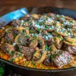 creamy one-pan beef stroganoff skillet - featured image