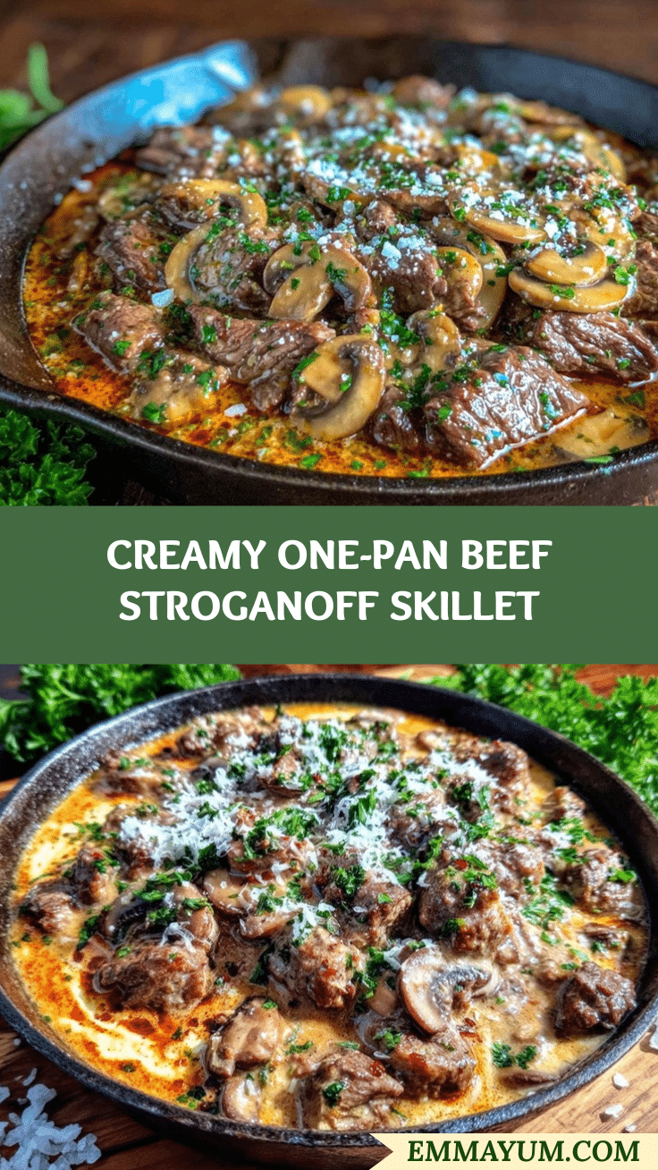 creamy one-pan beef stroganoff skillet recipe